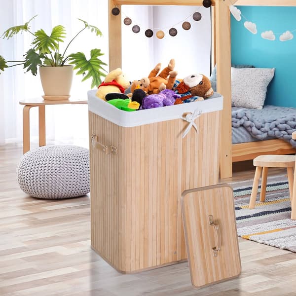 Fällbar Tvättkorg 72L Bambu Canvaspåse