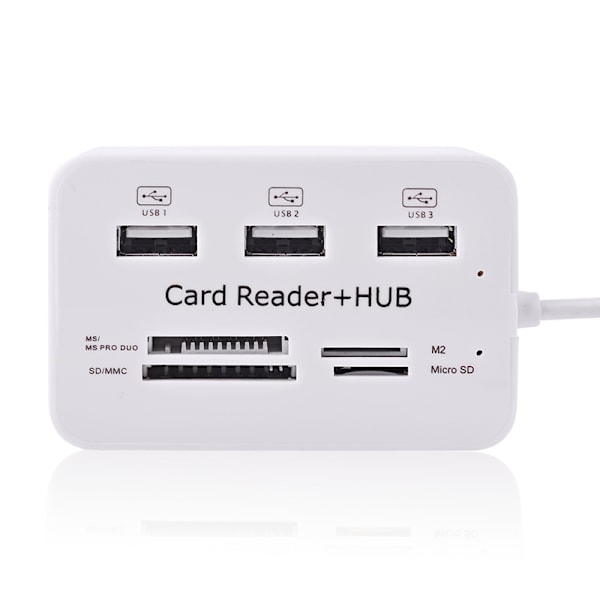 USB 2.0 Hukommelseskort læser + USB Hub (High Speed) White