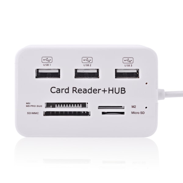 USB 2.0 Minneskortsläsare + USB Hub (High Speed) Vit