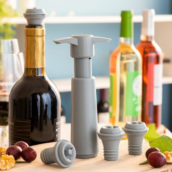 Vakuumpumpe til Vin med 4 Propper Grey