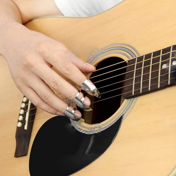 3x Fingerplektrum till Gitarr - Rostfritt Stål Silver