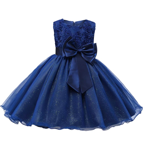Festklänning med Rosett och Blommor - Blå Blue one size