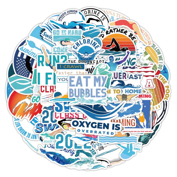 Klistermærker - svømning - 50 stk Multicolor