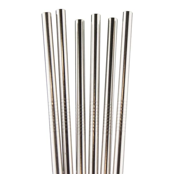 6x Lige Metalsugerør - Sølv Silver
