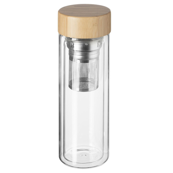 Dobbeltvægget tekande i glas og bambus - 40 cl Transparent