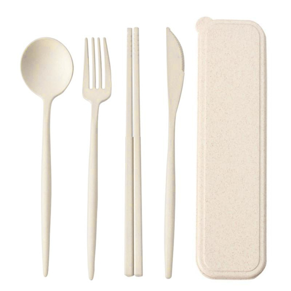 Bestiksæt med spisepinde / chopsticks og etui - Beige Beige