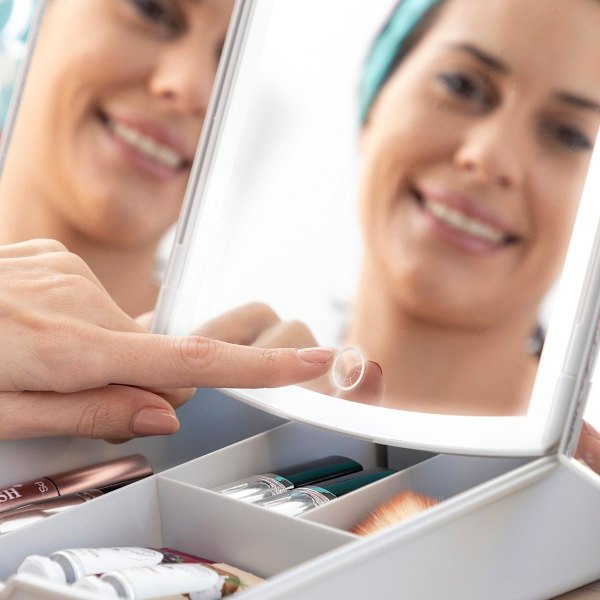 Make-up Spejl med Opbevaring - LED Grey