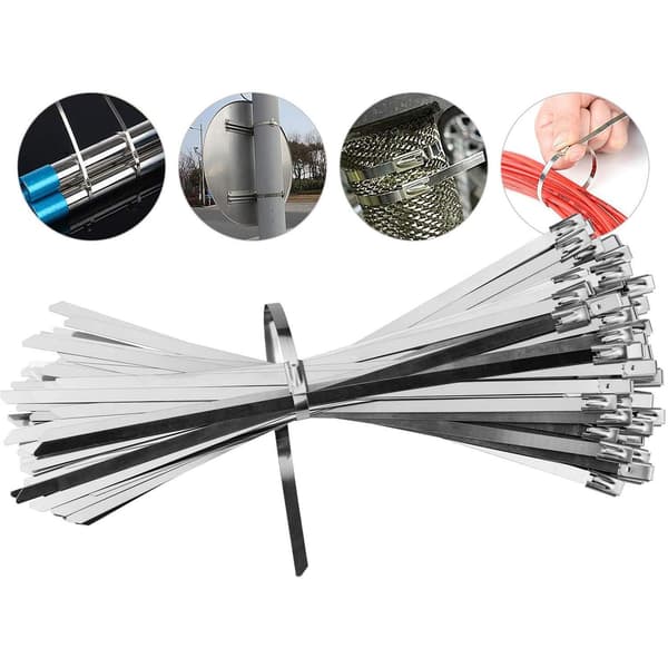 100x Buntband, Rostfritt Stål - 20 cm Silver