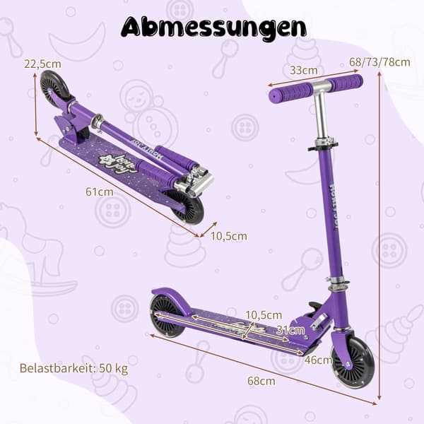 Sammenfoldelig børnescooter med LED-hjul, justerbart styr