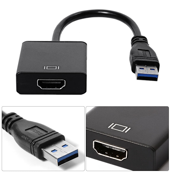 USB 3.0 HDMI Adapteri - Musta Black