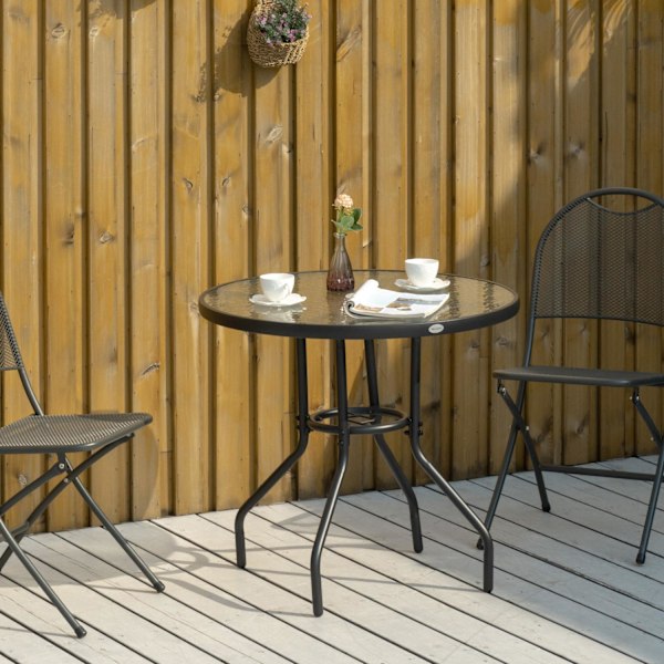 Svart Bistrobord Ø80 cm med Paraplyhål