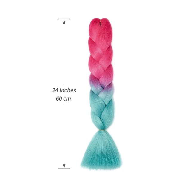 Syntetisk hår - turkis/pink - 61 cm Multicolor