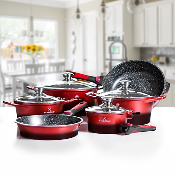 6x Keittoastiaa, Marmoripinnoite - Punainen Red