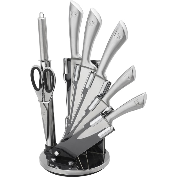 Knivset med Roterande Ställ - 7 Delar Silver