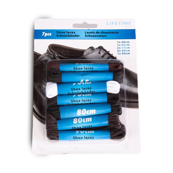 7-pakke snørebånd-60, 65, 70x2, 80x2 og 90 cm Black