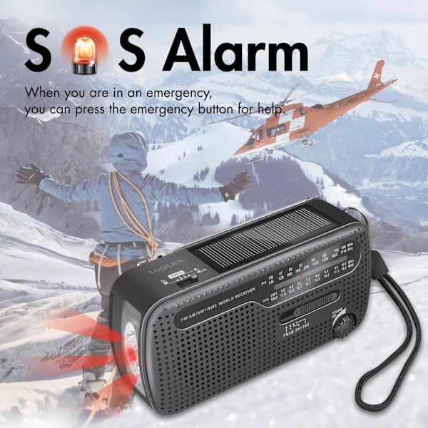 Vevradio med ficklampa och solcell Svart