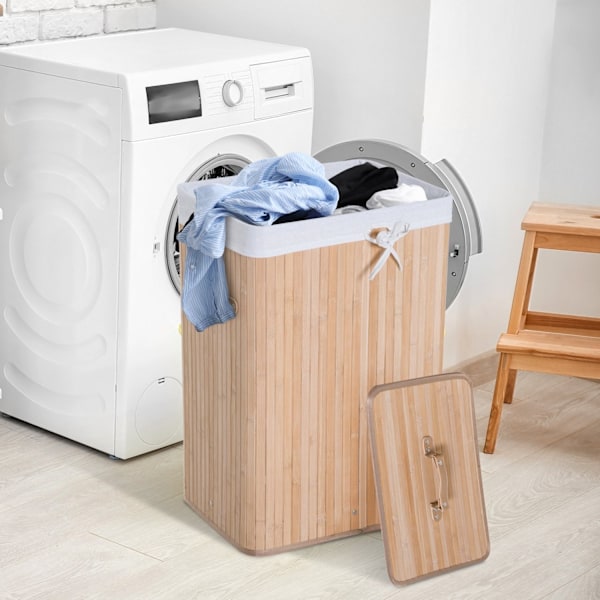 Fällbar Tvättkorg 72L Bambu Canvaspåse