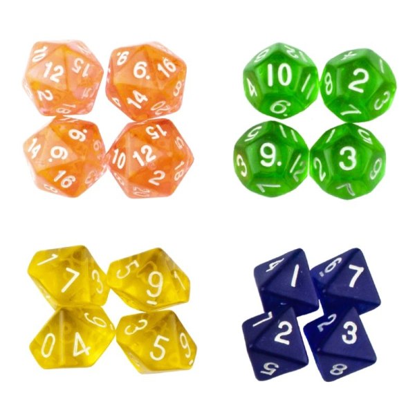 16-pack tärningar till Dungeons and Dragons multifärg