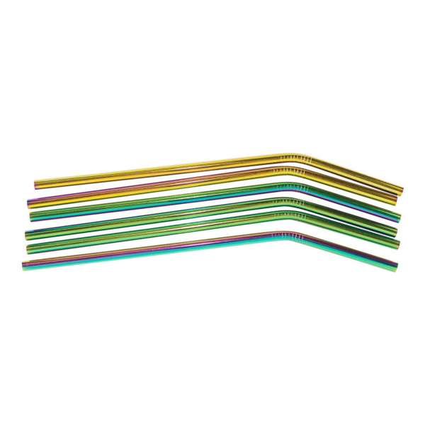 6x Böjda Metall Sugrör - Regnbåge multifärg