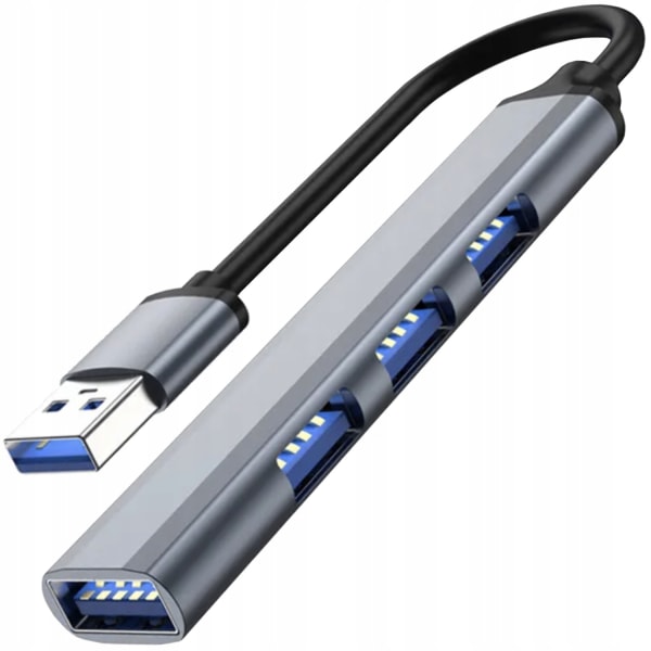 4-Ports USB-Hubb - Aluminium grå