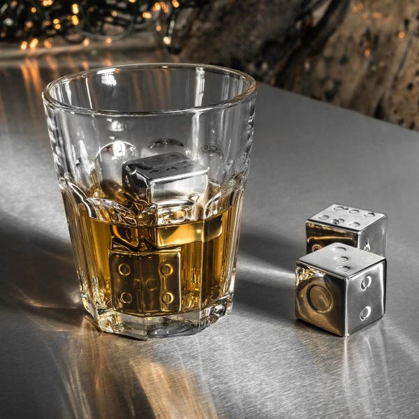 4x whiskysten i rustfrit stål - terninger Silver