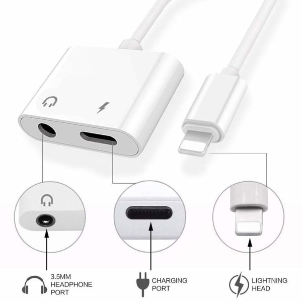 Splitter - 1 x Lightning og 1x 3.5 mm Aux White