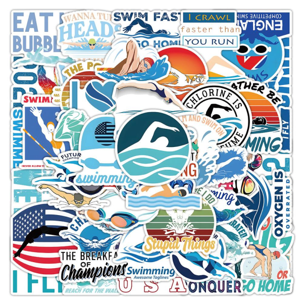 Klistermærker - svømning - 50 stk Multicolor