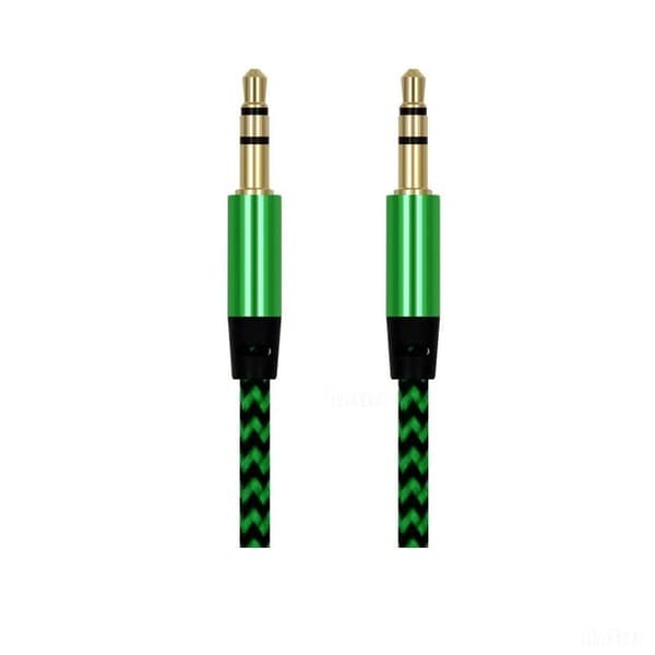1m Vävd 3.5mm Aux Kabel - Grön Grön