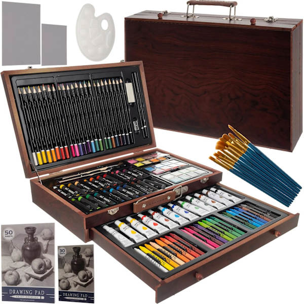 Træpose med kunstnermateriale - 128 dele Multicolor