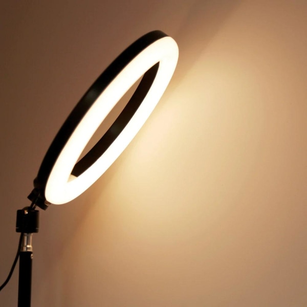 Selfie-lampa / Ring light (26 cm), stativ och fästen Svart