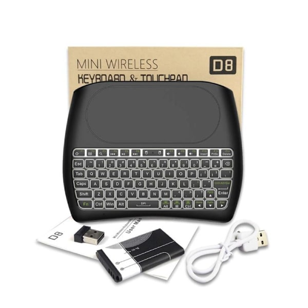D8 Mini Trådlöst tangentbord med touchplatta Svart