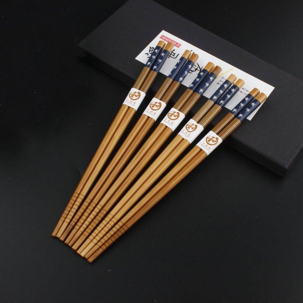 10x spisepinde i bambus - blå/hvid Black