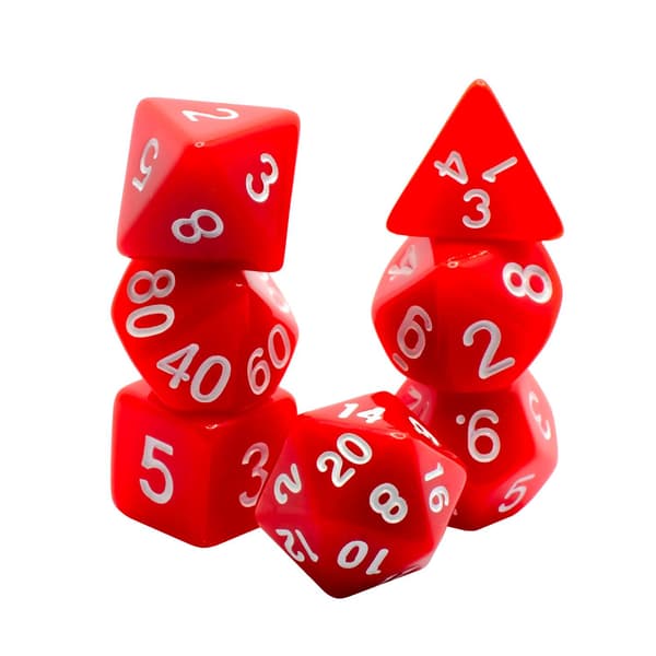 7 kpl noppia Dungeons and Dragons peliin (Punainen) Red