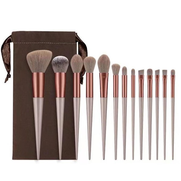 13x Make-up børster med opbevaringstaske Brown
