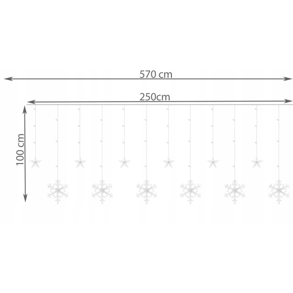 Lysgardin med LED-lys - snefnug og stjerner Transparent