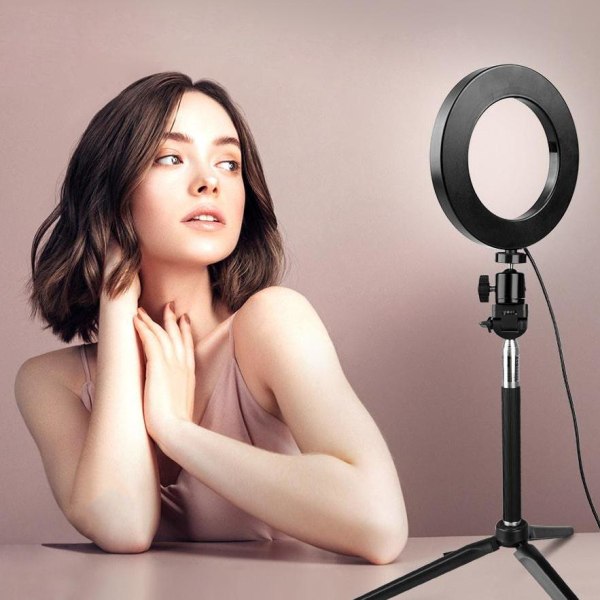 Selfie lampe / Ring light (17 cm) og stativ Black