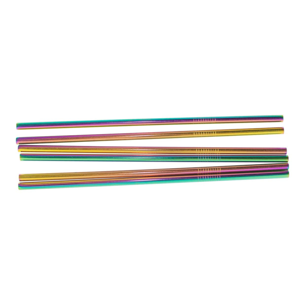 6x Raka Metall Sugrör - Regnbåge multifärg