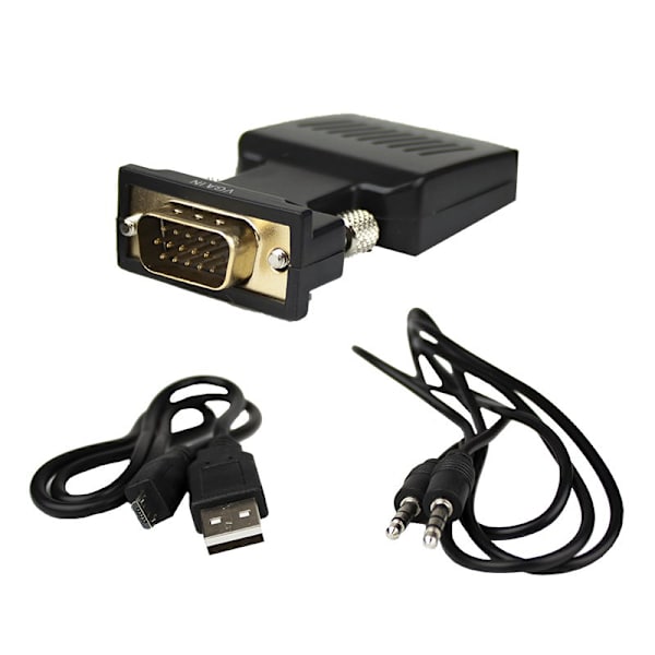 VGA til HDMI Adapter med 3.5mm jackstik Black