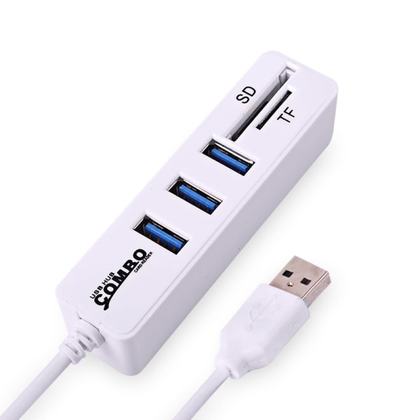 Mini USB 2.0 Muistikortinlukija + USB Hub, valkoinen White