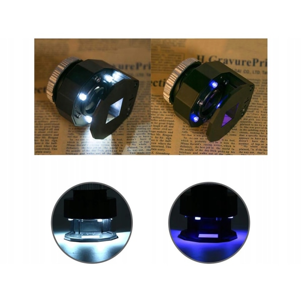 Suurennuslasi/mikroskooppi 30x - LED & UV taskumuodossa Black