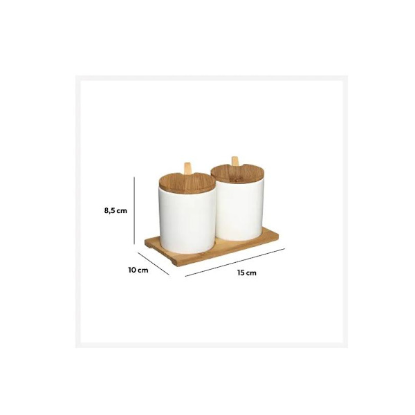 Krydderi dåser af bambus og porcelæn - 2 stk White