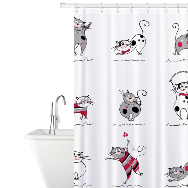 Duschdraperi med Katter - 180 x 180 cm Vit