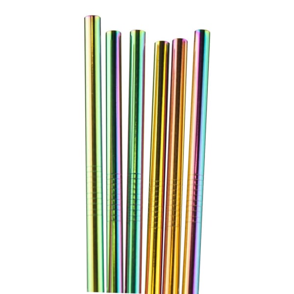 6x Lige Metalsugerør - Regnbue Multicolor
