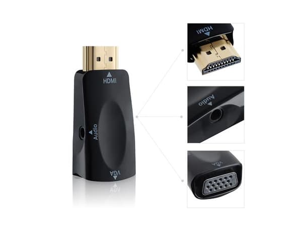 HDMI VGA Adapteriin Audiotulolla - Mini Black