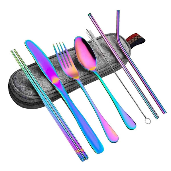 Retkiruokailuvälineet, 8 Osaa - Sateenkaari Multicolor