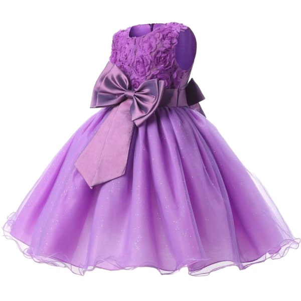 Festklänning med Rosett och Blommor - Lila (140) Purple one size