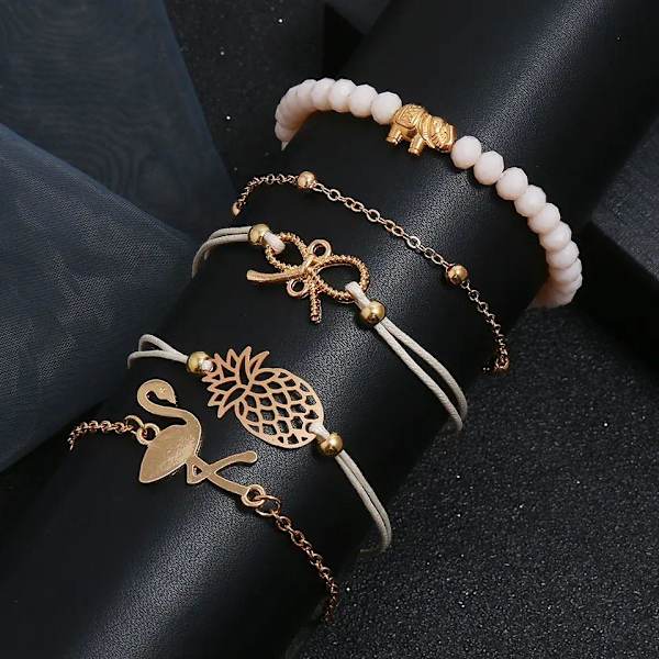 5 st Tunna Armband - Guldfärgade Rosa