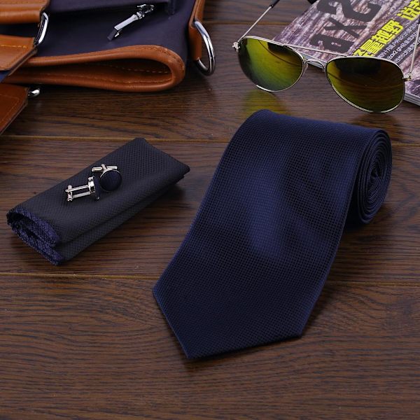 Kostym Accessoarer | Slips + Näsduk + Manschettknappar - Mörkblå multifärg one size