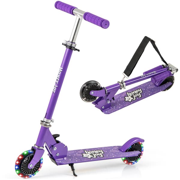 Sammenfoldelig børnescooter med LED-hjul, justerbart styr