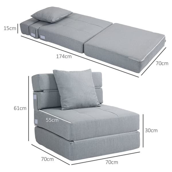 Sammenklappelig sovesofa 2-i-1, Lysegrå Relax stol